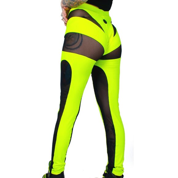 Cyberdog Seduction Leggings Neon UV Yellow Green Medium - Picture 2 of 6
